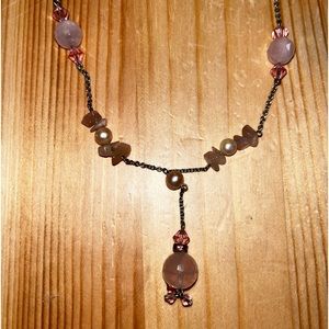 Pink Beaded Necklace on silver chain